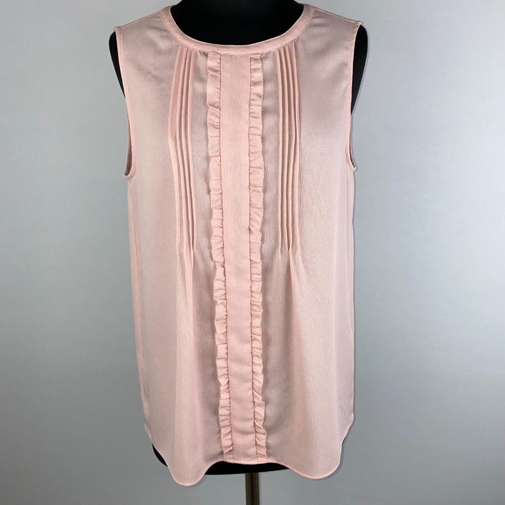 Ann Taylor M Pleated Ruffle Front Accented Tank Top Keyhole Back